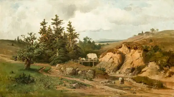 Kosarek, Adolf: Landscape with a wooden bridge