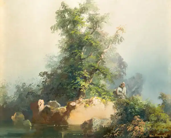Navratil, Josef: Old tree with hunter