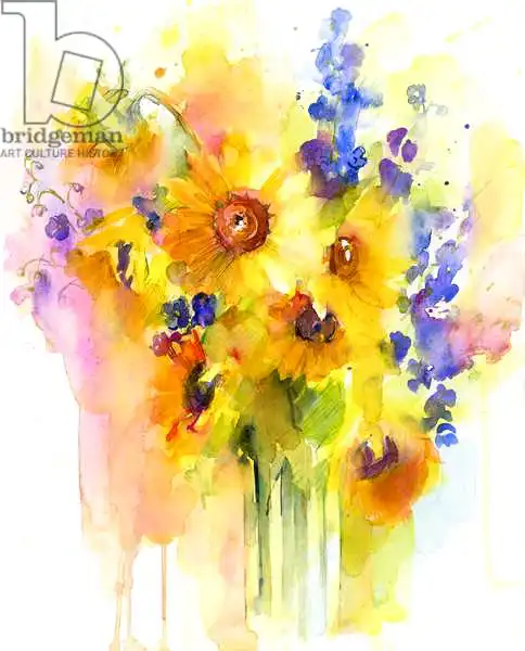 Keeling, Joh: Sunflowers and delphinium