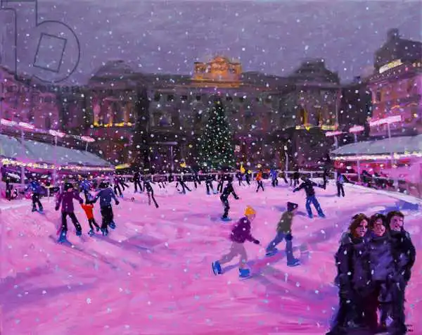 Macara, Andre: Patinage de Noël, maison du Somerset avec lumière rose.2014