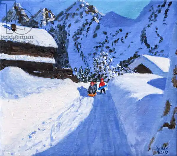 Macara, Andre: Trois taboganistes, La Clusaz, France