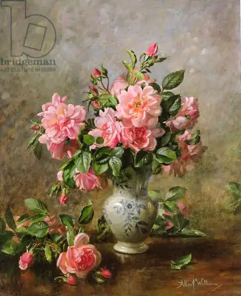 Williams, Albert: Roses AB / 1022 dans un vase bleu et blanc