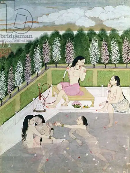Indian school (19th century): Girls Bathing, Pahari Style, Kangra School, Himachel Pradesh, 18th century