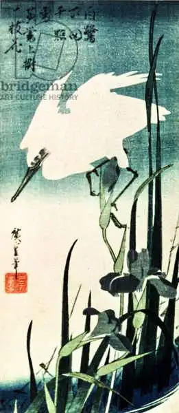 Hiroshige, Ando or Utagawa: Garza blanca e iris