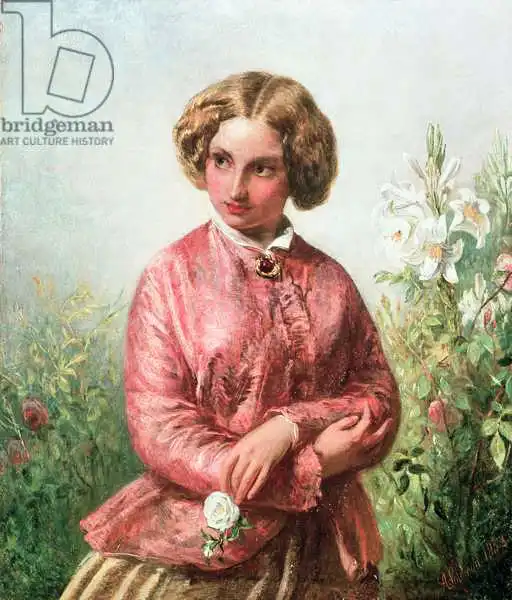 Solomon, Abraham: Portrait of a young girl with a rose