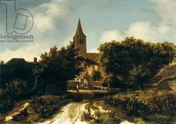 Hobbema, Meindert: Wooded Landscape with Figures near a Church