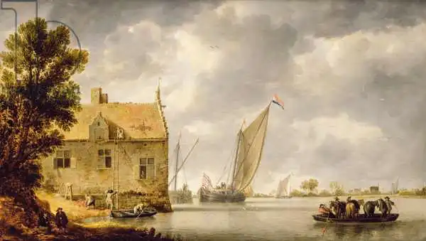 Peeters, Bonaventura: Builders Repairing a House by a River