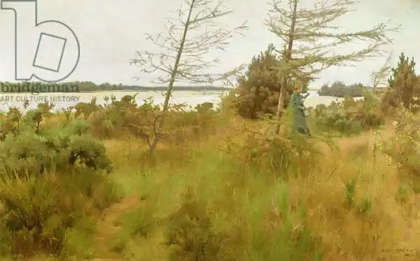 Mann, Alexander: Brennholz am Ufer eines Sees, 1885 (Gemälde) sammeln (Gemälde)
