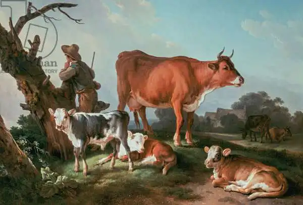 Huet, Jean-Baptiste: Pastoral scene with a cowherd