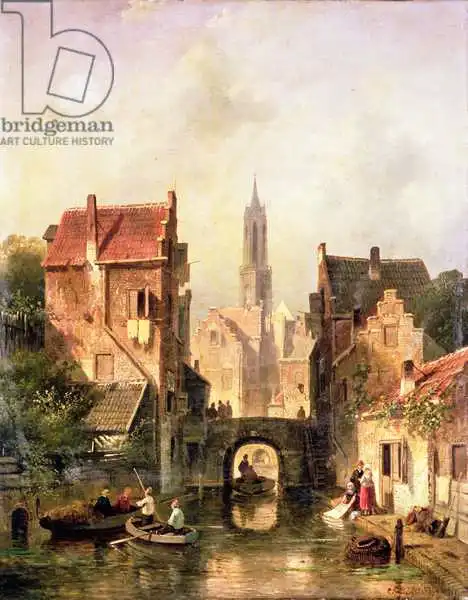 Leickert, Charles-Henri-Joseph: A Dutch canal scene