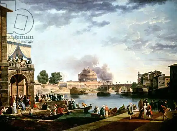 Joli, Antonio: Elección del Papa con el Castel St. Angelo, Roma, al fondo