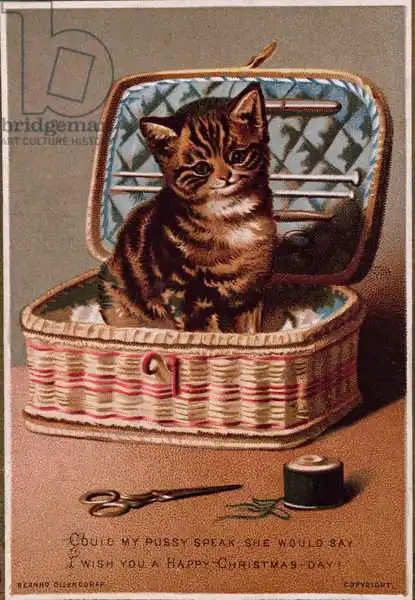English school (19th century): Pussy in the Workbasket