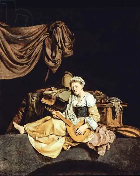 Bega, Cornelis: Young Woman Playing a Mandolin