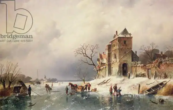 Leickert, Charles-Henri-Joseph: Frozen Winter Scene, 19th century