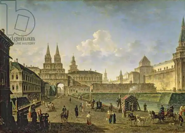 Alekseev, Fedor Yakovlevich: View of the Voskresensky and Nikolsky Gates and the Neglinny Bridge from Tverskay Street in Moscow