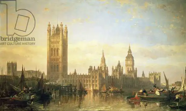 Roberts, David: New Palace of Westminster from the River Thames