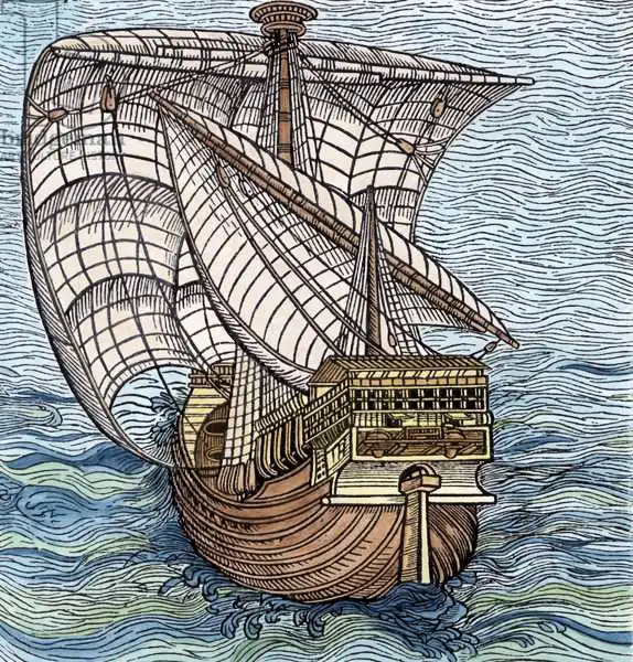 English school (19th century): Ship of Columbus