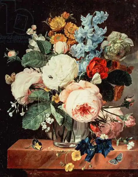 Ehaerts, T.F.: Vase de fleurs sur un rebord de marbre