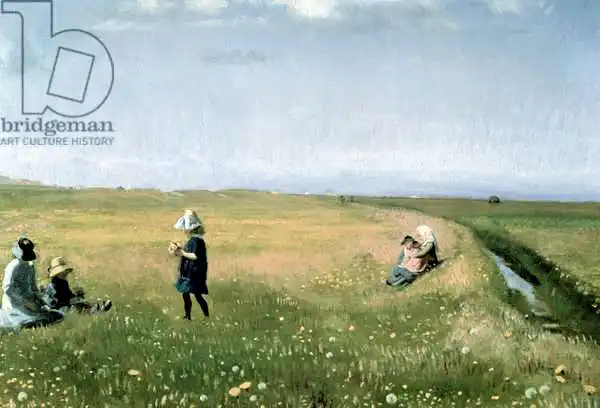 Ancher, Anna: Children and Young Girls picking Flowers in a meadow north of Skagen