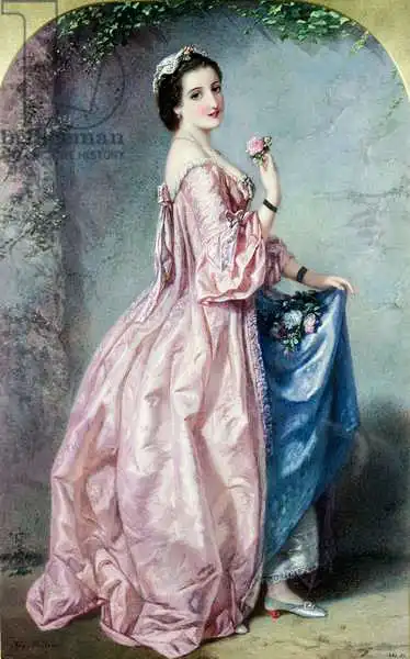 Bouvier, Augustus Jules: Lady holding Flowers in her Petticoat, 19th century