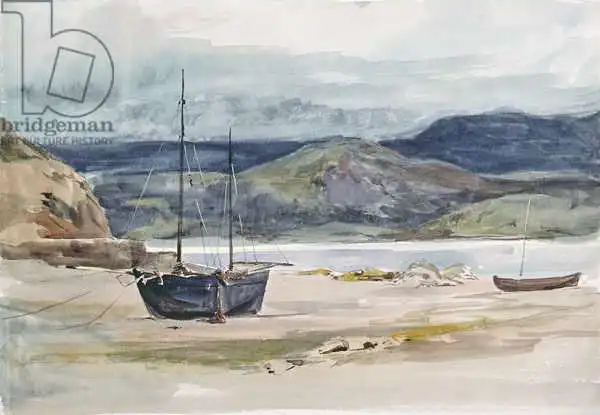 Absolon, John: Hilly coast scene with boats, 19th century