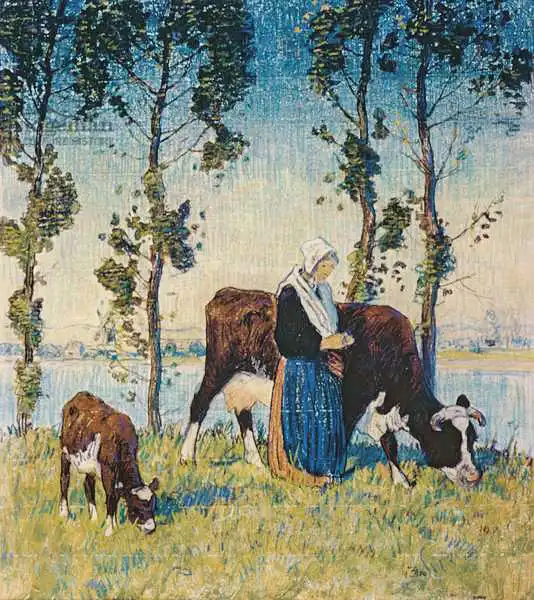 Brown, Thomas Austen: Woman with a Cow and Calf