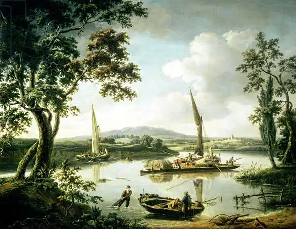 Serres, John Thomas: View of the Thames from Keen Edge Ferry, Shillingford - Looking across to Dorchester and the Sinodun Hills