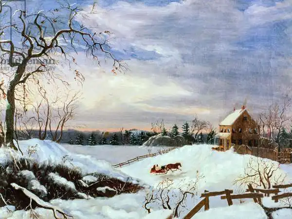 American school (19th century): Scène de neige, Nouvelle-Angleterre