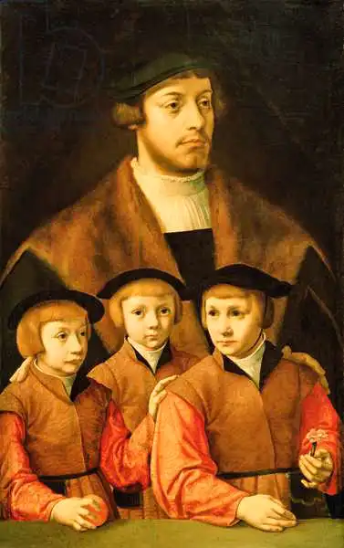 Bruyn, Bartholomeus, the elder: Portrait of a Man and His Three Sons, late 1530s-early 1540s
