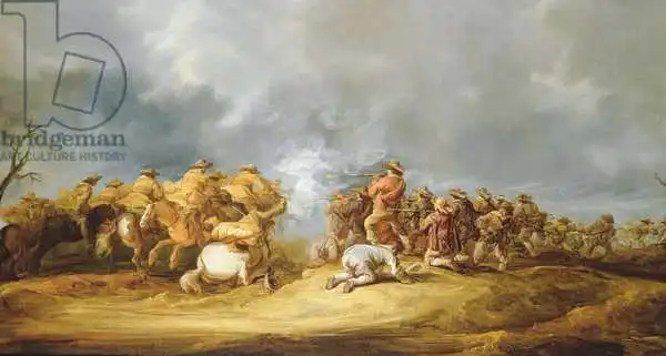 Cuyp, Benjamin Gerritsz.: A Calvary Charge: mounted troops attacking a musket block