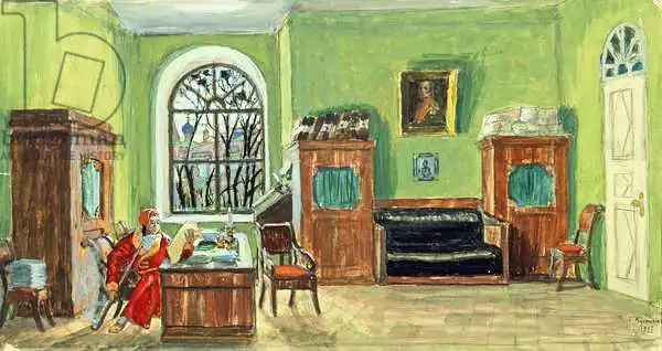 Kustodiev, Boris Mikhailovich: Stage design for the theatre play 