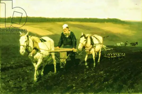 Repin, Illya E.: The writer Lev Nikolaevich Tolstoy ploughing with horses