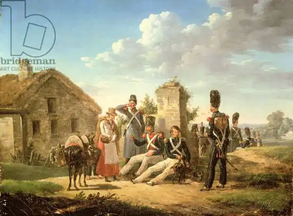 Swebach, Bernard Edouard: Paysage avec des soldats