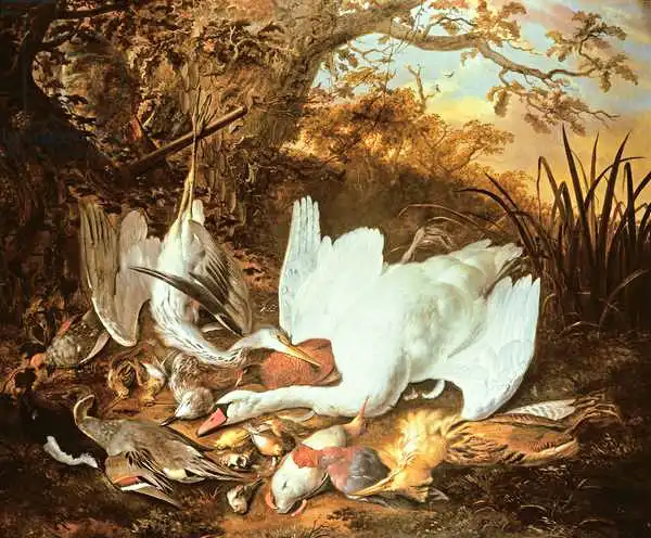 Wit, Jan de: Still Life of Swan and Game in a Landscape