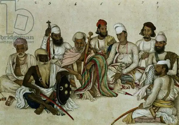 Indian school (19th century): Nine courtiers and servants of the Raja Patiala