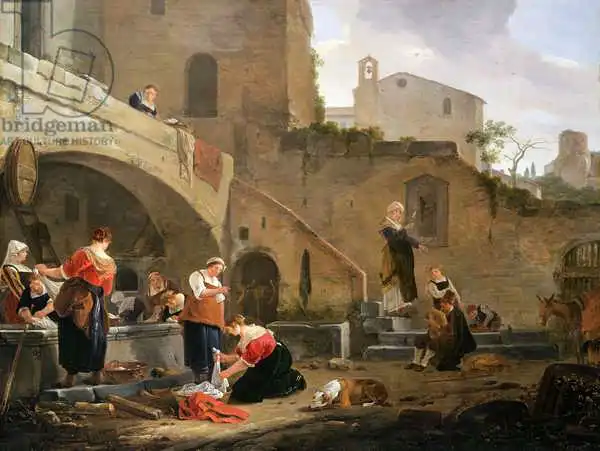 Wyck, Thomas: Washerwomen by a Roman Fountain