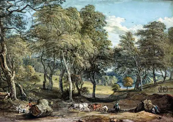 Sandby, Paul: Windsor Forest with Oxen Drawing Timber