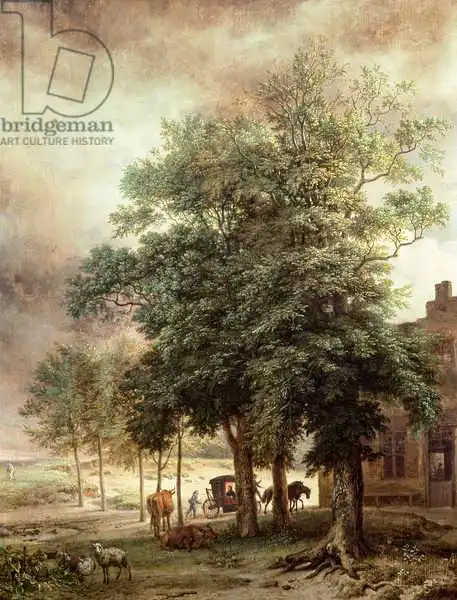 Potter, Paulus: Landscape with carriage or House beyond the trees