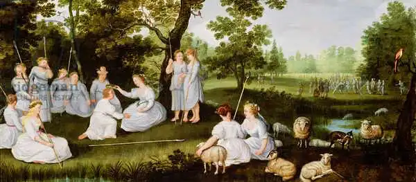 Flemish school (17th century): Paysage avec bergers et berger
