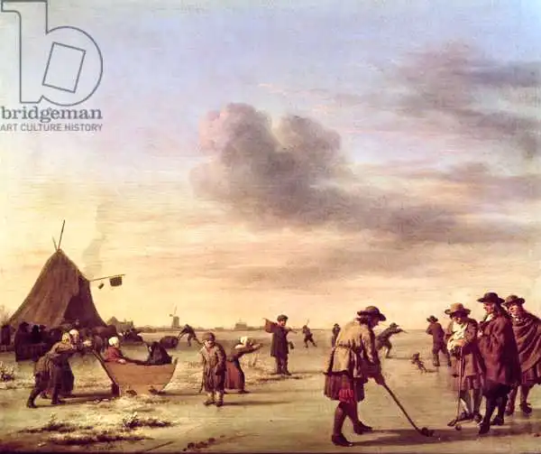 Velde, Adriaen van de: Golfers on the Ice near Haarlem