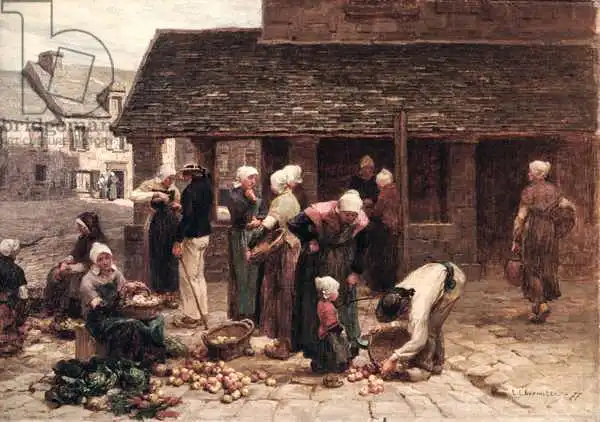 Lhermitte, Léon Augustin: The Market Place of Ploudalmezeau, Brittany