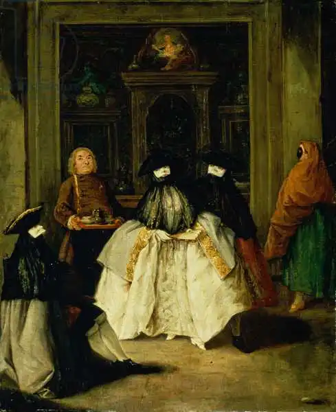 Longhi, Pietro: Masked Figures in a Venetian Coffee House