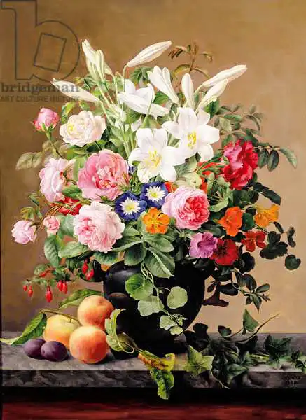 Hoier, V.: Nature morte avec des fleurs et des fruits