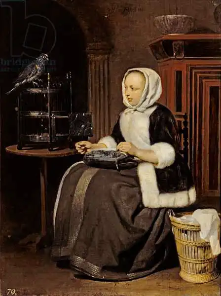 Metsu, Gabriel: Young Girl at Work