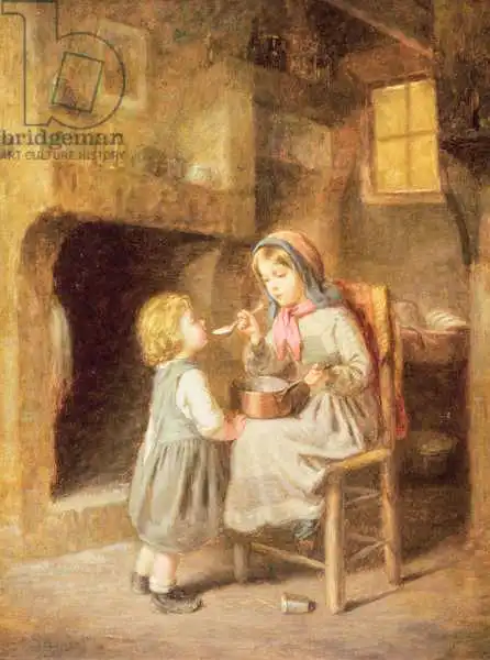 Seignac, Paul: Young Girl Feeding a Toddler