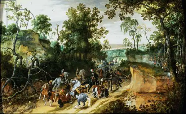 Vrancx, Sebastian: Cavalry Column Ambushed on a Woodland path