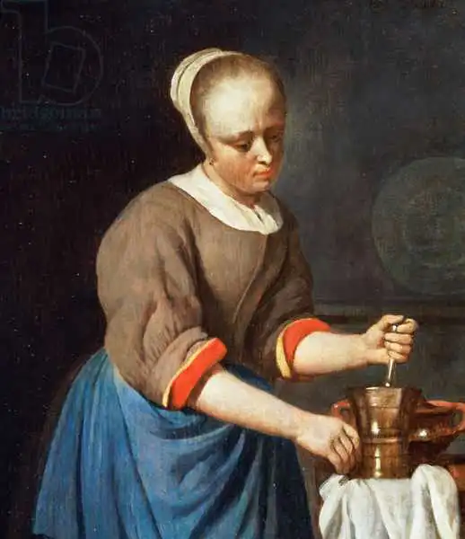 Metsu, Gabriel: Young girl with a pestle and mortar