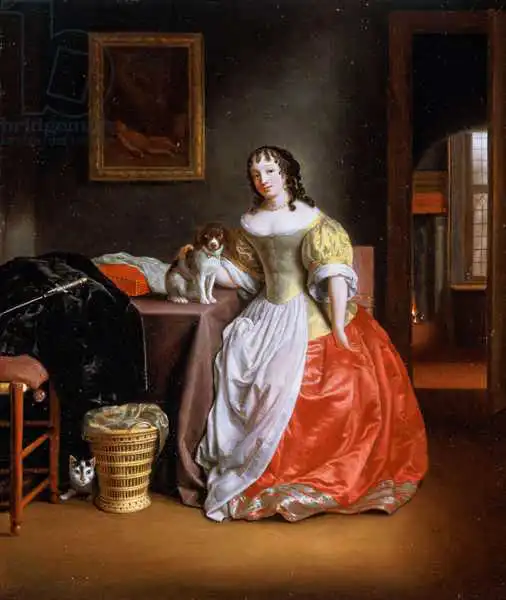 Hoogstraten, Samuel van: Lady in a yellow and red dress