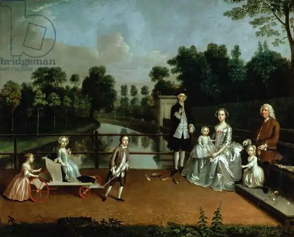 Devis, Arthur: A Family Group on a Terrace in a Garden