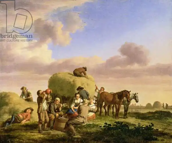 Velde, Adriaen van de: Haymakers resting in a field